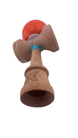RESIGILAT - Kendama X Originala, Profesionala, Flippy, Super Sticky cu Cupe Mari KING SIZE V3, Gaura in Baza, din lemn 18 cm, Ata 62/65 cm, Special Albastru/Portocaliu - vivimall.ro