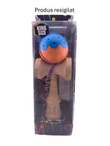 RESIGILAT - Kendama X Originala, Profesionala, Flippy, Super Sticky cu Cupe Mari KING SIZE V3, Gaura in Baza, din lemn 18 cm, Ata 62/65 cm, Special Albastru/Portocaliu - vivimall.ro