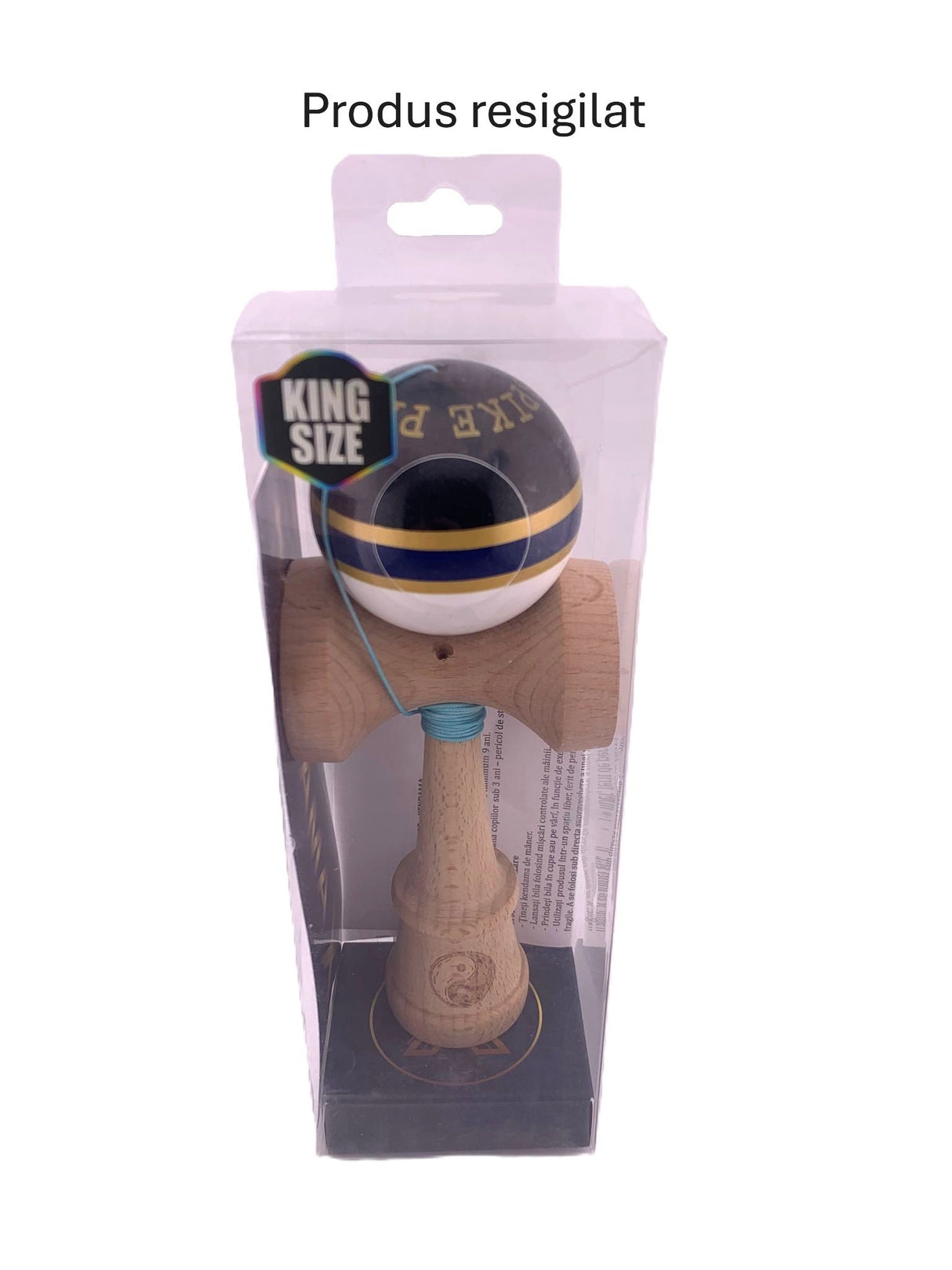 RESIGILAT - Kendama X Originala ROYAL SPIKE, Profesionala, Flippy, Cupe Mari KING SIZE V3, Super Sticky, Gaura in Baza, Rulment Metalic, din lemn 18 cm, Ata 62/65 cm, Inel Albastru inchis
