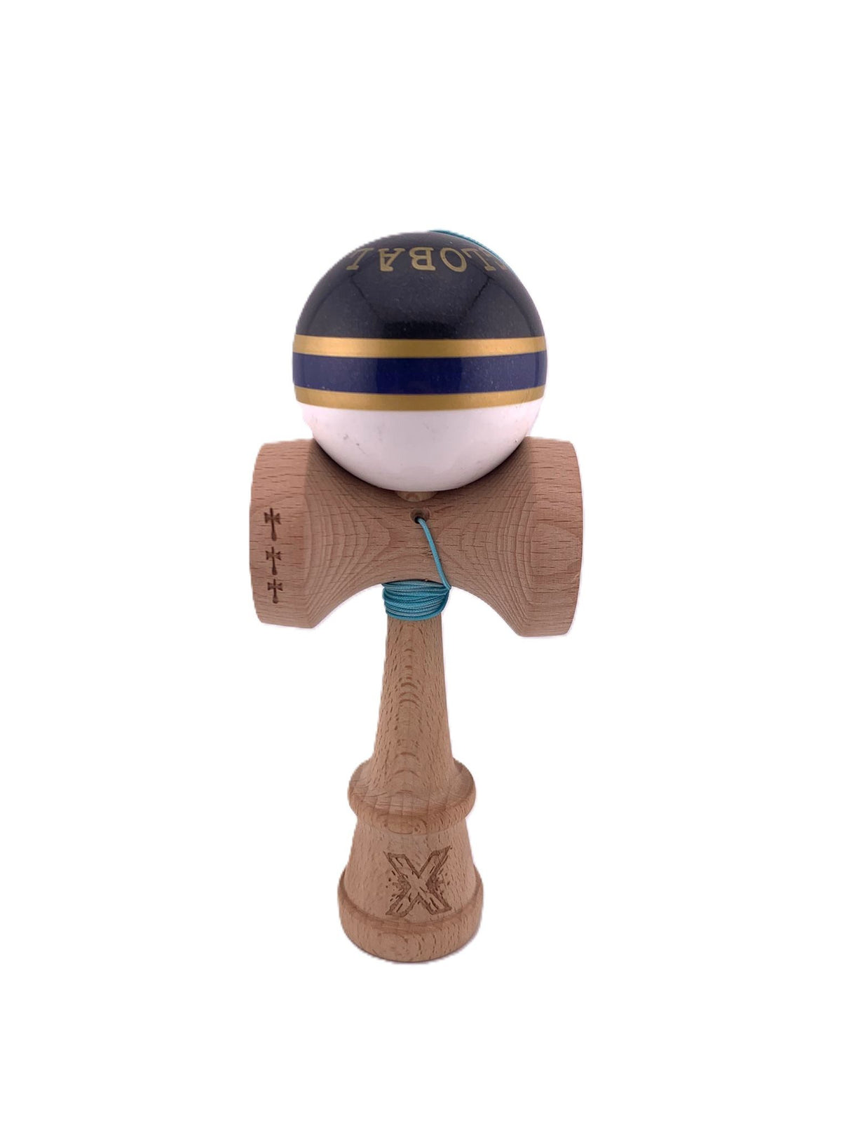 RESIGILAT - Kendama X Originala ROYAL SPIKE, Profesionala, Flippy, Cupe Mari KING SIZE V3, Super Sticky, Gaura in Baza, Rulment Metalic, din lemn 18 cm, Ata 62/65 cm, Inel Albastru inchis