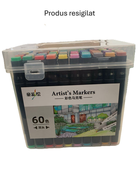 RESIGILAT - Set Cutie 60 Markere, Flippy, cu Alcool, Artist Markers, Cutie Plastic cu Maner, Multicolor - vivimall.ro