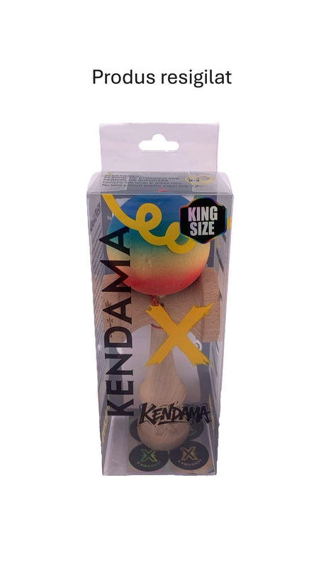 RESIGILAT2 - Kendama X Originala, Profesionala, Flippy, din Lemn, Rubber Grip, 18 cm,Rosu/Galben/Albastru - vivimall.ro