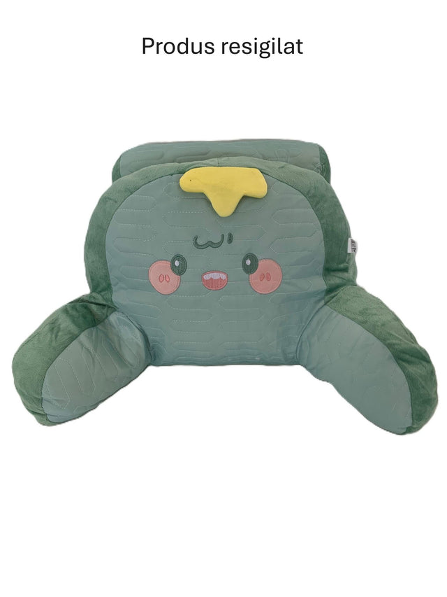 RESIGILATE - Perna Multifunctionala, Flippy, Spatar pentru Pat, Protectie Lombara, Marime Medie, 60 x 40 cm, din Latex, Model Dinozaur, Verde - vivimall.ro