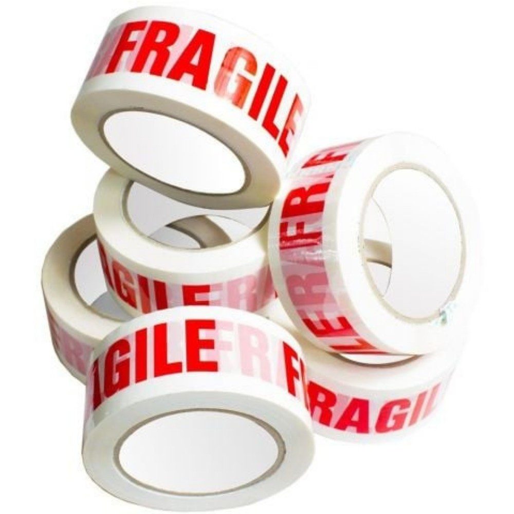 Bandă adezivă Fragile transparentă cu inscripție, detaliu imprimare, adeziv ciment cauciucat