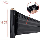 Detaliu folie stretch neagră din polietilenă, densitate 0,92 g/cm³, culoare uniformă