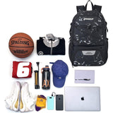 Rucsac de Baschet Multifunctional, Vivimall, pentru Calatorie, Sport, Scoala, cu Compartiment pentru Pantofi si Minge, 32 Litri, 45x32x22 cm, Negru-Alb - vivimall.ro