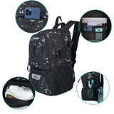 Rucsac de Baschet Multifunctional, Vivimall, pentru Calatorie, Sport, Scoala, cu Compartiment pentru Pantofi si Minge, 32 Litri, 45x32x22 cm, Negru-Alb - vivimall.ro