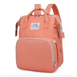 Rucsac Multifunctional pentru Mamici, Vivimall, cu Patut Pliabil si Baza de Schimbat, Rezistent la Apa, Capacitate Mare, Usor, Compartimente Multiple, Buzunar Termic pentru Lapte, 42 x 32 x 22 cm, Roz Pudra - vivimall.ro