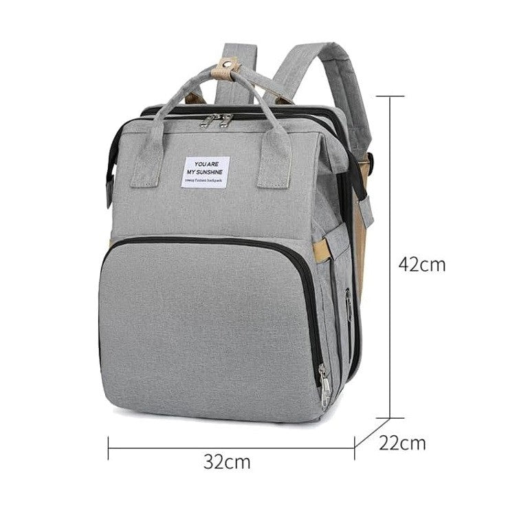 Rucsac Multifunctional pentru Mamici, Vivimall, cu Patut Pliabil si Baza de Schimbat, Rezistent la Apa, Capacitate Mare, Usor, Compartimente Multiple, Buzunar Termic pentru Lapte, 42 x 32 x 22 cm, Gri - vivimall.ro