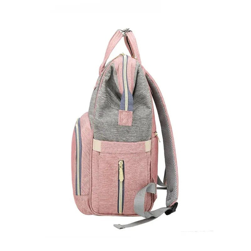 Rucsac Multifunctional pentru Mamici, Vivimall, din Panza Oxford, Compartimentare Multipla, Impermeabil, 43 x 18 x 26 cm, Roz/Gri - vivimall.ro