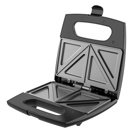 Sandwich Maker Vivimall, 24 x 23.5 cm, cu forme de triunghi si patrat, Cablu 80 cm, Material Interior Antiaderent, Inoxidabil, Maner Izolat Termic, 750W, 220 V, gri - vivimall.ro