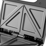 Sandwich Maker Vivimall, 24 x 23.5 cm, cu forme de triunghi si patrat, Cablu 80 cm, Material Interior Antiaderent, Inoxidabil, Maner Izolat Termic, 750W, 220 V, gri - vivimall.ro