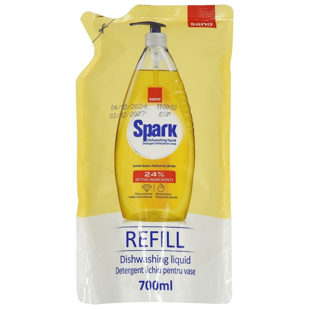 Detergent pentru Vase Rezerva, SANO, Spark Lamaie, 700 ml - vivimall.ro