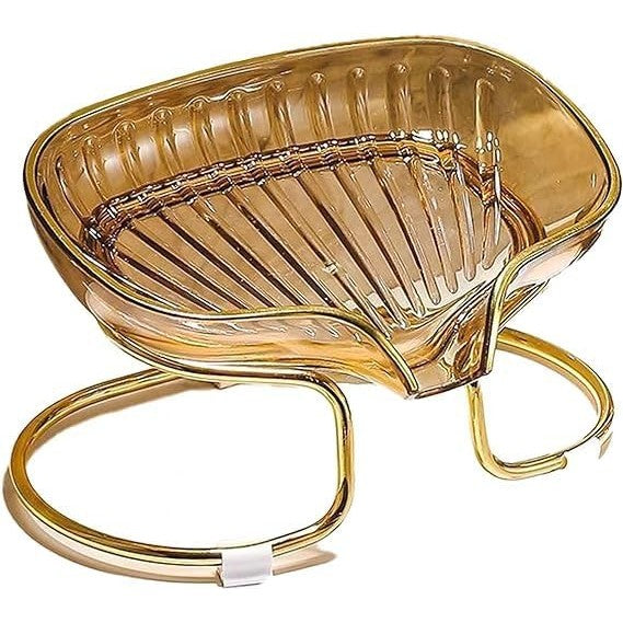 Savoniera cu Suport, Vivimall, Sistem de Scurgere a Apei, Margine Aurie, 14 x 8.5 x 9 cm, din TPE, Auriu - vivimall.ro