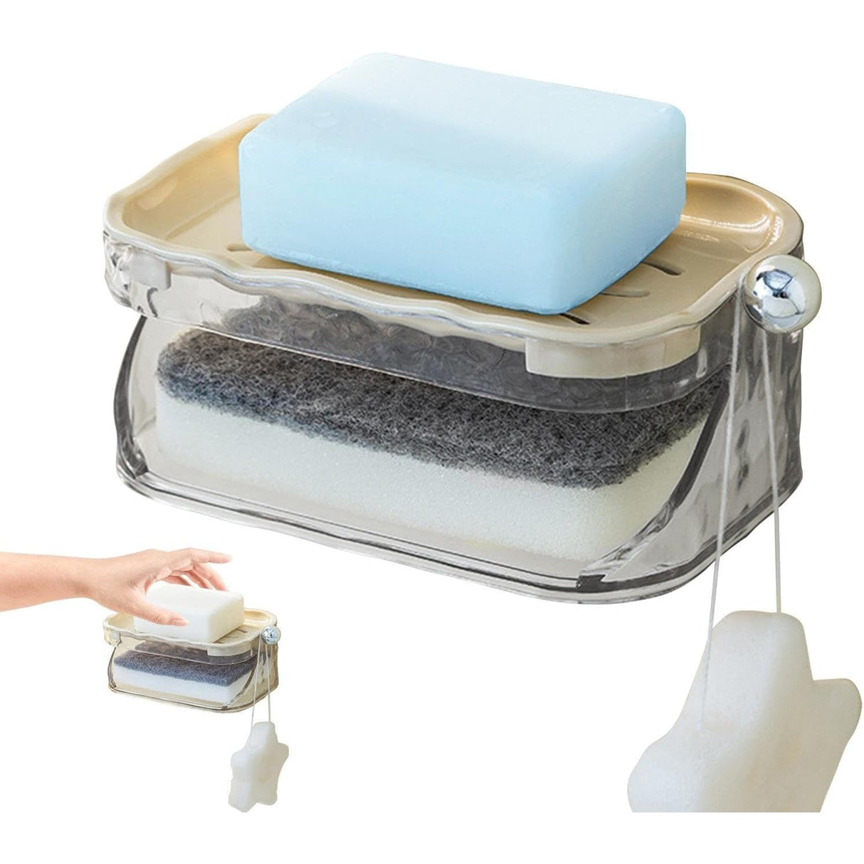 Savoniera Dubla, Flippy, 2 Straturi, Instalare fara Perforare, Agatatoare Burete, 13.5 x 8.5 x 6 cm, Bej