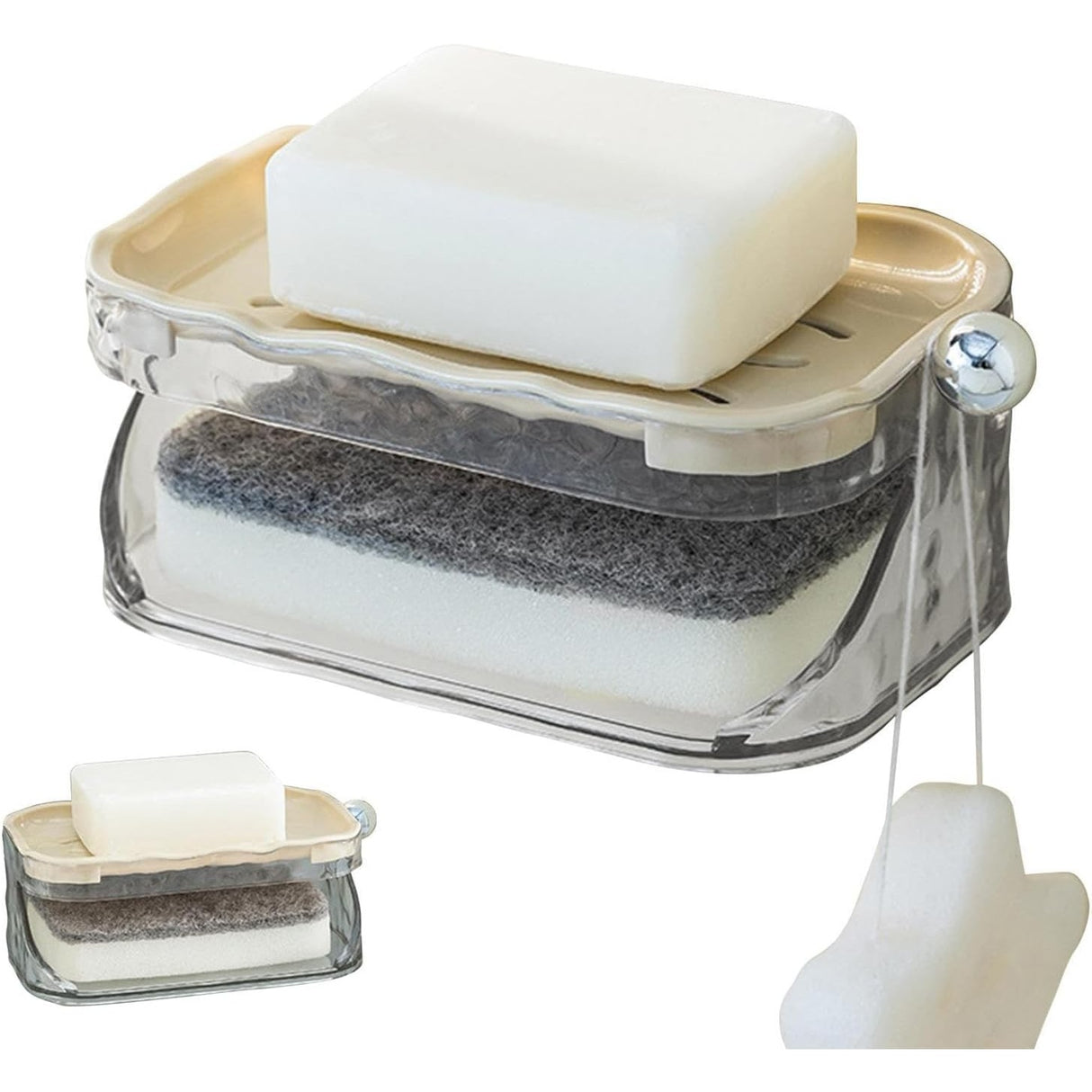 Savoniera Dubla, Flippy, 2 Straturi, Instalare fara Perforare, Agatatoare Burete, 13.5 x 8.5 x 6 cm, Bej