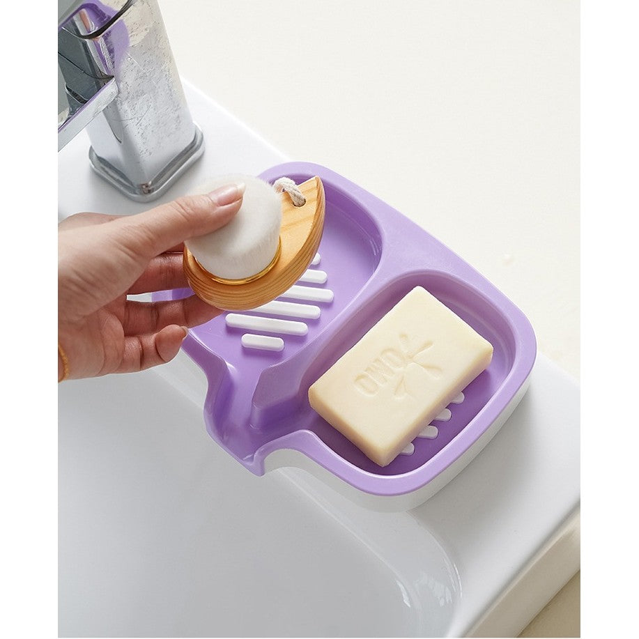 Savoniera Dubla, Vivimall, Sistem de Scurgere a Apei, din ABS, 14.5 x 18 x 3 cm, Mov/Alb - vivimall.ro