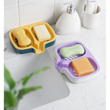 Savoniera Dubla, Vivimall, Sistem de Scurgere a Apei, din ABS, 14.5 x 18 x 3 cm, Mov/Alb - vivimall.ro