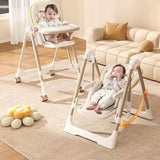 Scaun De Masa 2In1, Pentru Copii 6 Luni - 4 Ani, Pliabil, Cu Roti, Balansoar, Leagan, Reglabil, Tava De Masa Dubla, Centura In 5 Puncte, Sampanie - vivimall.ro