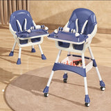 Scaun de Masa 2in1, Vivimall, pentru Copii de la 6 luni - 5 Ani, Inaltime Reglabila, Centura in 5 Puncte, Tava de Masa, Roti cu Frana, Cos Depozitare, Jucarie Inclusa, 94 x 78 x 60 cm, Albastru/Alb - vivimall.ro