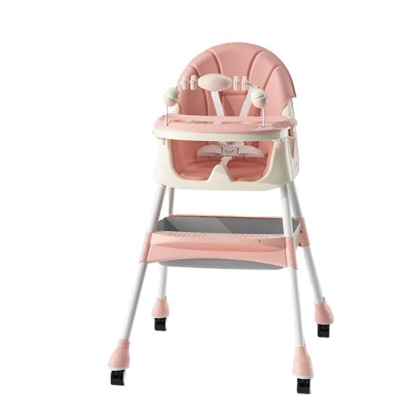 Scaun de Masa 2in1, Vivimall, pentru Copii de la 6 luni - 5 Ani, Inaltime Reglabila, Centura in 5 Puncte, Tava de Masa, Roti cu Frana, Cos Depozitare, Jucarie Inclusa, 94 x 78 x 60 cm, Roz - vivimall.ro