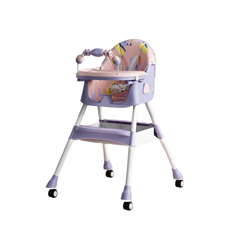Scaun De Masa Pe Roti Pentru Copii, 2 Tavite Si Husa Detasabile, Multifuncțional, Stabil, Centura De Siguranta, Spatar Reglabil Moale, Balansoar, Cos De Depozitare, De La 6 Luni