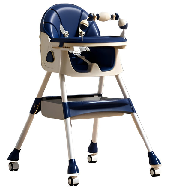 Scaun de Masa pentru Bebelusi si Copii, Vivimall, 2 Tavite cu Jucarii si Husa Detasabile, Multifuncțional, Stabil, Centura de Siguranta, Spatar Reglabil Moale, Balansoar, Cos de Depozitare, de la 6 Luni, 97x73x65cm, Albastru - vivimall.ro