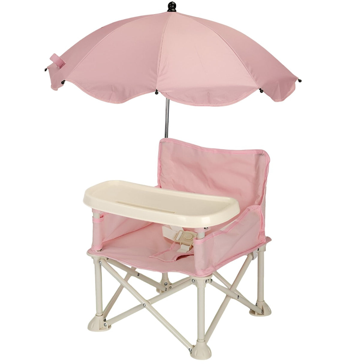 Scaun de Masa pentru Bebelusi si Copii, Flippy, Tavita si Husa Detasabile, Multifuncțional, Stabil, Centura de Siguranta, Cos de Depozitare, Roz, cu Umbrela Roz, de la 6 Luni - vivimall.ro