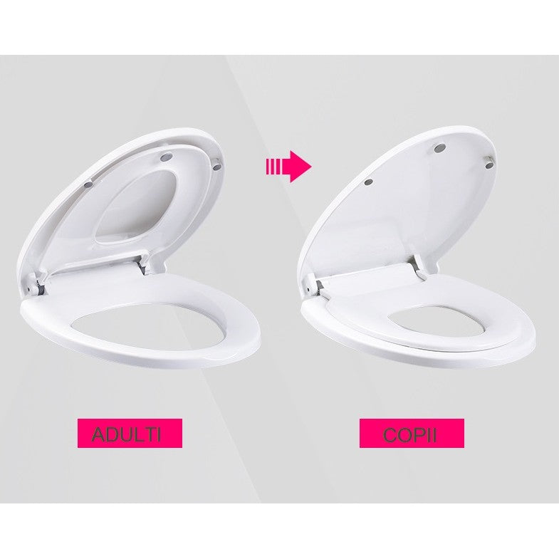 Capac de Toaleta cu Reductie 2 in 1, Vivimall, pentru Copii si Adulti, Coborare Lenta si Silentioasa, Instalare Usoara, din PP5 , in Forma de V, Alb - vivimall.ro