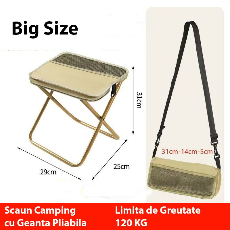 Scaun Taburet Pliabil pentru Camping, Vivimall, pentru Adulti, Scaun Portabil, Pescuit, din Panza Oxford si Cadru Metalic, Mare 31 x 29 x 25 cm, Bej - vivimall.ro