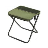 Scaun taburet pliabil verde pentru camping, vedere frontală, pânză Oxford și cadru metalic în X
