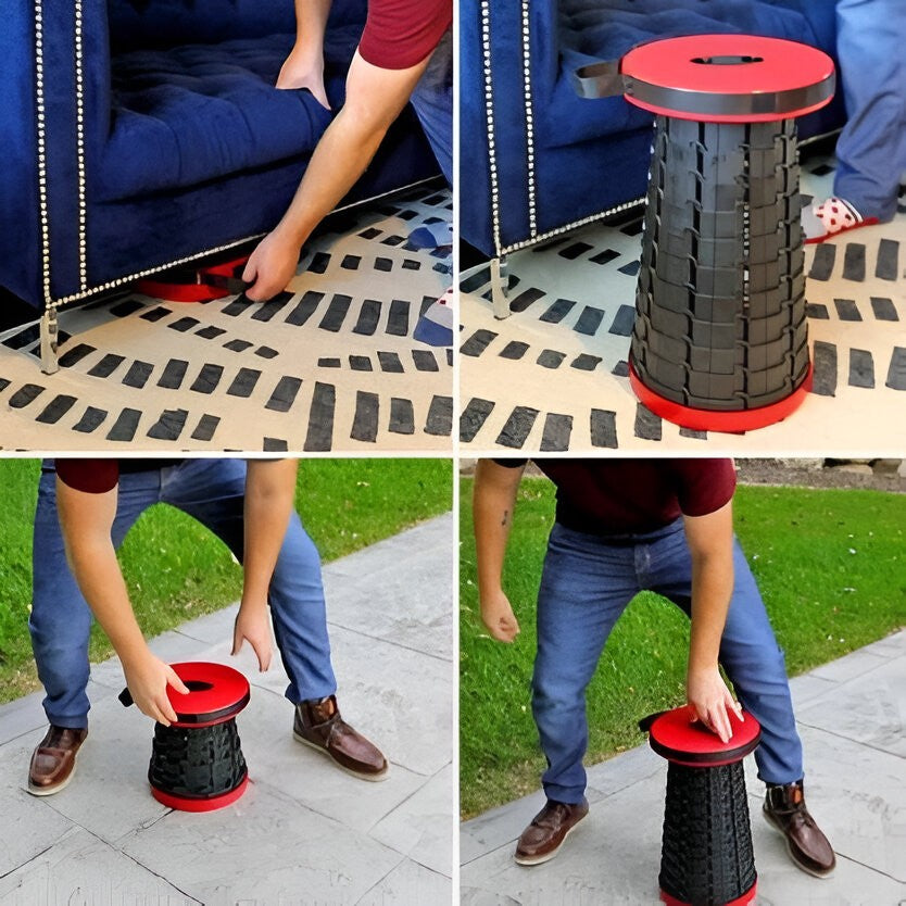 Scaun Telescopic Pliabil Pentru Camping Si Pescuit, Portabil, Universal, Sustine 150 Kg, Abs, Diametru 25 Cm, Extensibil, Inaltime 45 Cm, Rosu- - vivimall.ro