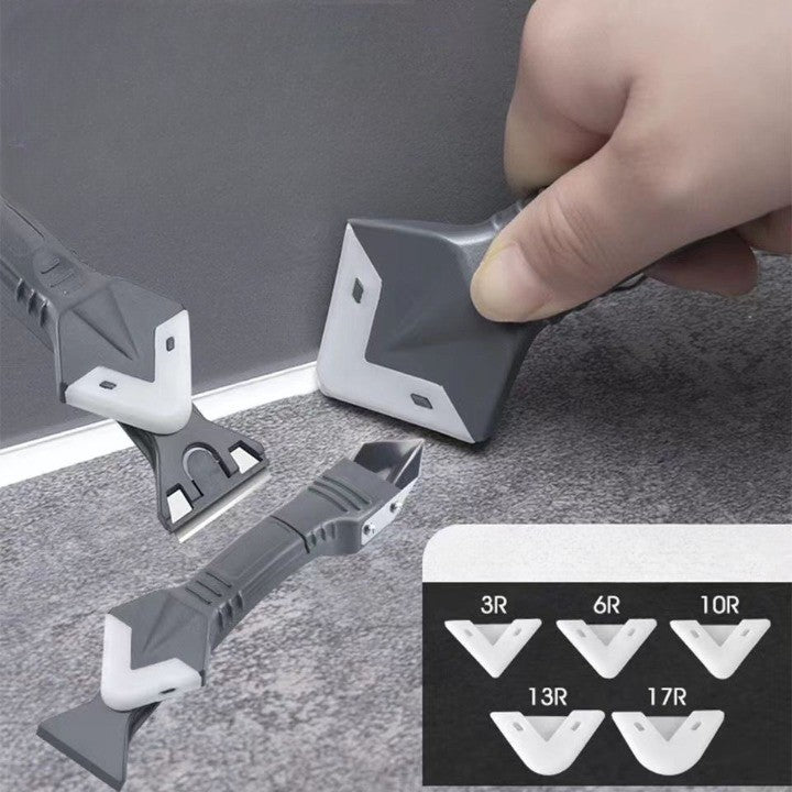 Set Racleta pentru Indepartare Adeziv, Racleta pentru Silicon si Lipici, 5 Capete din silicon, Dimensiune Inchisa 18.8 x 4 x 2.8 cm, Metal, Negru - vivimall.ro