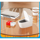 Scrumiera creativa Vivimall, Forma de Toaleta, Capac Alb , Material ABS si Otel Inoxidabil, 12.5 x 10 x 8 cm, Fixare prin Lipire sau De Sine Statator, pentru Baie, Camera, Bucatarie, Balcon, Alb, model 2 - vivimall.ro