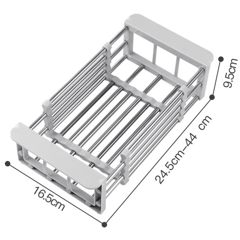 Suport Scurgere Extensibil pentru Bucatarie, Vivimall, Uscator Vase din Otel Inoxidabil, Suport Tacamuri si Pahare, Suport pentru Fructe si Legume, 24.5 x 16.5 x 9.5 cm-Gri deschis - vivimall.ro