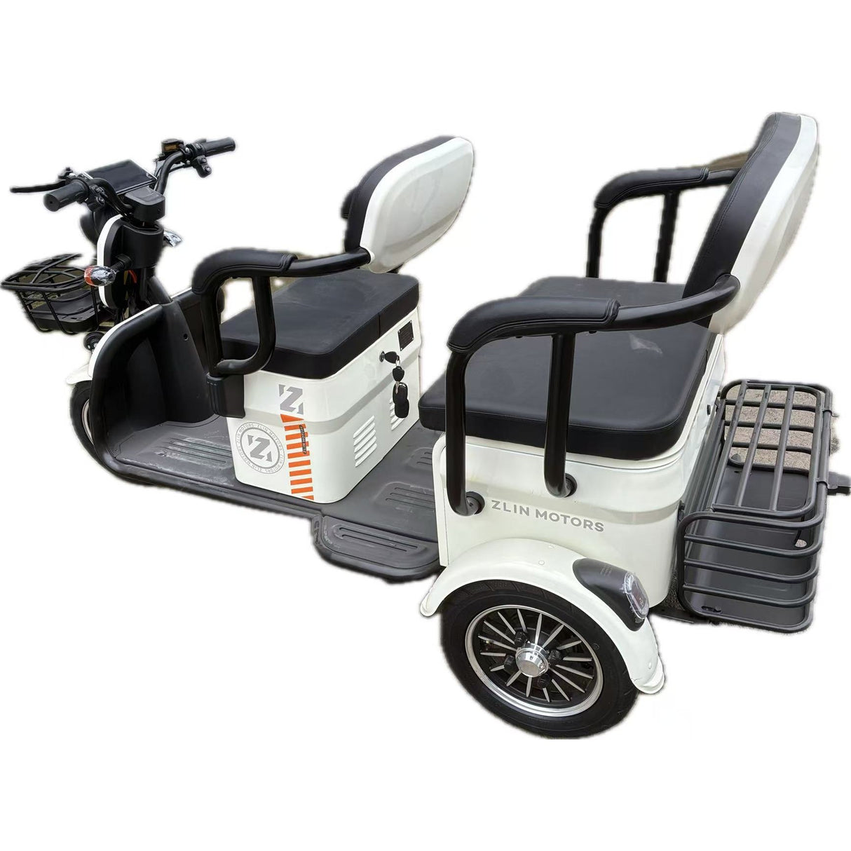 Triciclu Electric V6, Saige, Fara Permis, cu Doua Locuri, Motor 1800W, Baterie 72V24Ah, Autonomie 60km, 220x88x105 cm, Viteza Maxima 25km/h, Alb - vivimall.ro