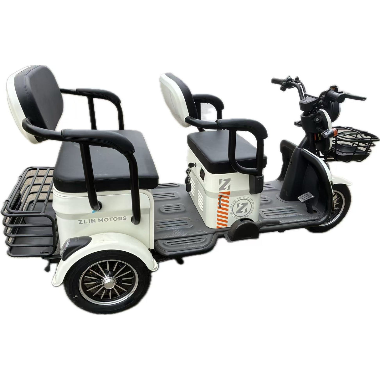 Triciclu Electric V6, Saige, Fara Permis, cu Doua Locuri, Motor 1800W, Baterie 72V24Ah, Autonomie 60km, 220x88x105 cm, Viteza Maxima 25km/h, Alb - vivimall.ro