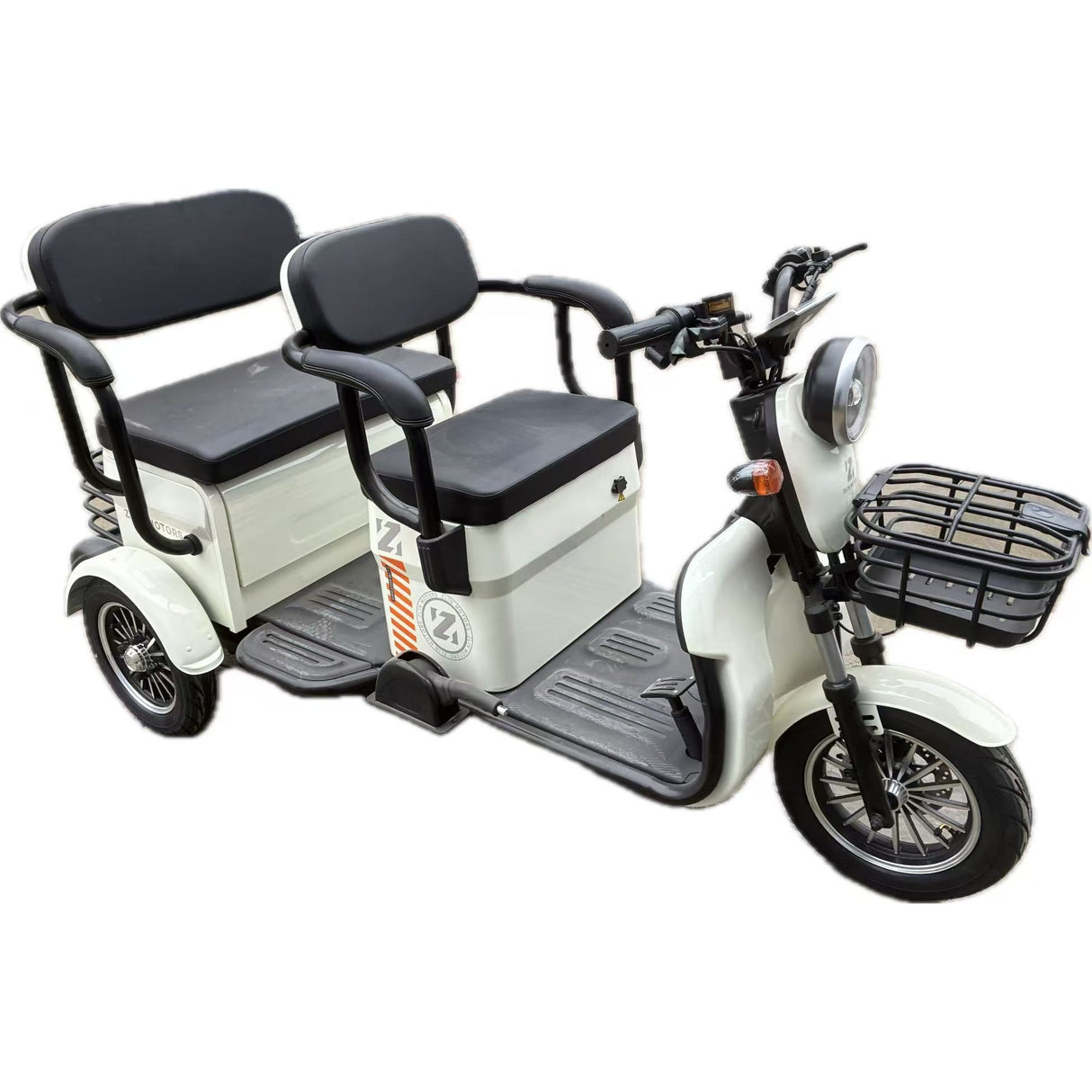 Triciclu Electric V6, Saige, Fara Permis, cu Doua Locuri, Motor 1800W, Baterie 72V24Ah, Autonomie 60km, 220x88x105 cm, Viteza Maxima 25km/h, Alb - vivimall.ro