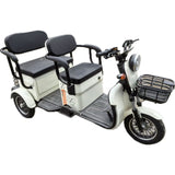 Triciclu Electric V6, Saige, Fara Permis, cu Doua Locuri, Motor 1800W, Baterie 72V24Ah, Autonomie 60km, 220x88x105 cm, Viteza Maxima 25km/h, Alb - vivimall.ro