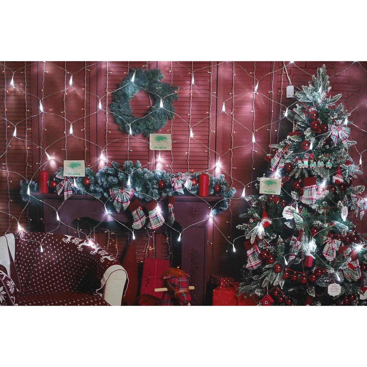Sectiune Instalatie de Craciun Flippy, Tip Plasa, 80 LED-uri, 2 m x 1 m, 8 jocuri de lumini, Interconectabila, Fir transparent, Alb rece - vivimall.ro