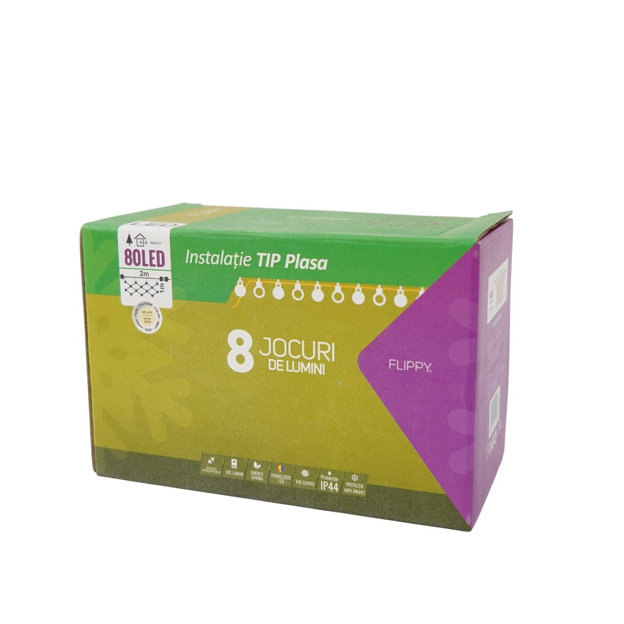 Sectiune Instalatie de Craciun Vivimall, Tip Plasa, 80 LED-uri, 2 m x 1 m, 8 jocuri de lumini, Interconectabila, Fir transparent, Alb cald - vivimall.ro