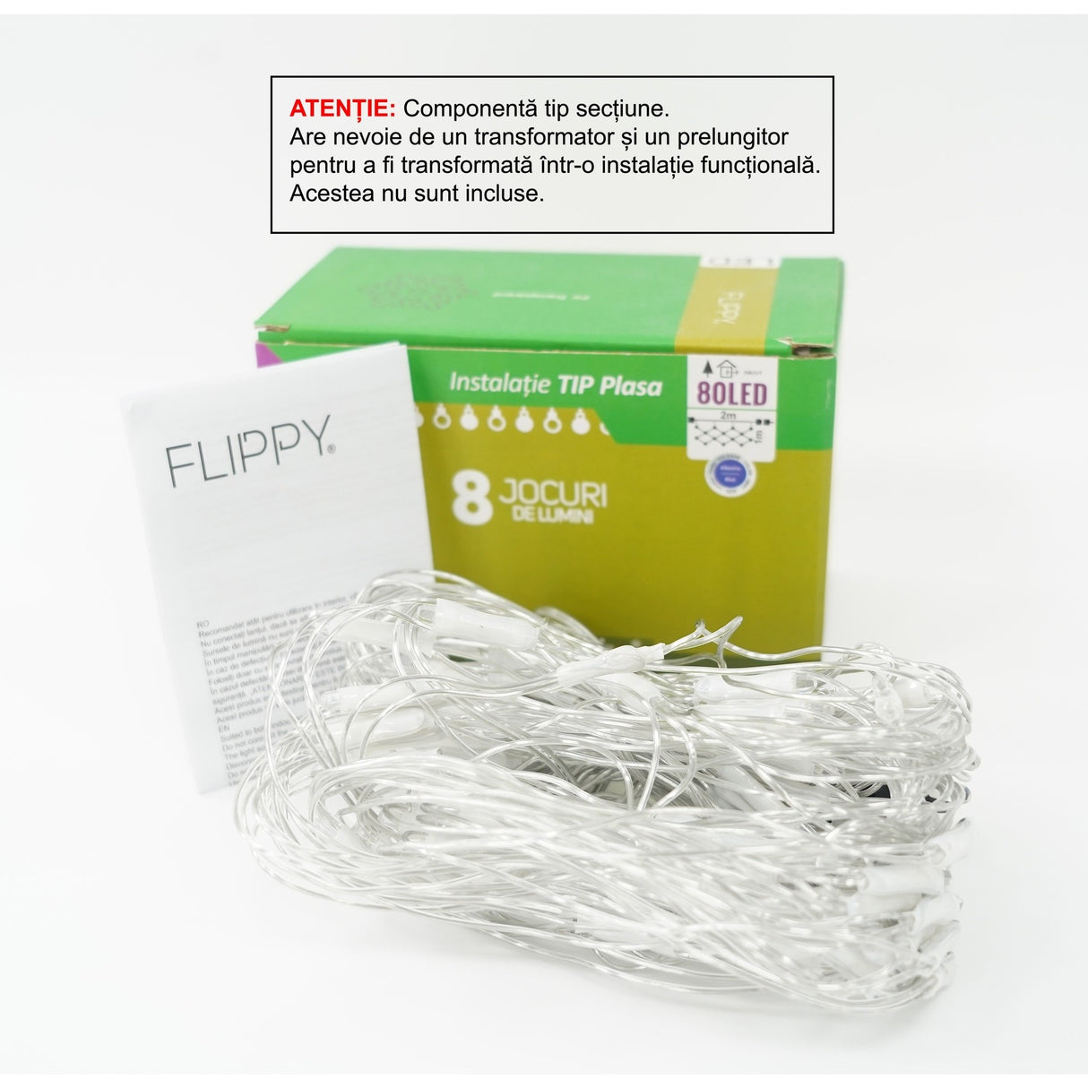Sectiune Instalatie de Craciun Flippy, Tip Plasa, 80 LED-uri, 2 m x 1 m, 8 jocuri de lumini, Interconectabila, Fir transparent, Albastru - vivimall.ro
