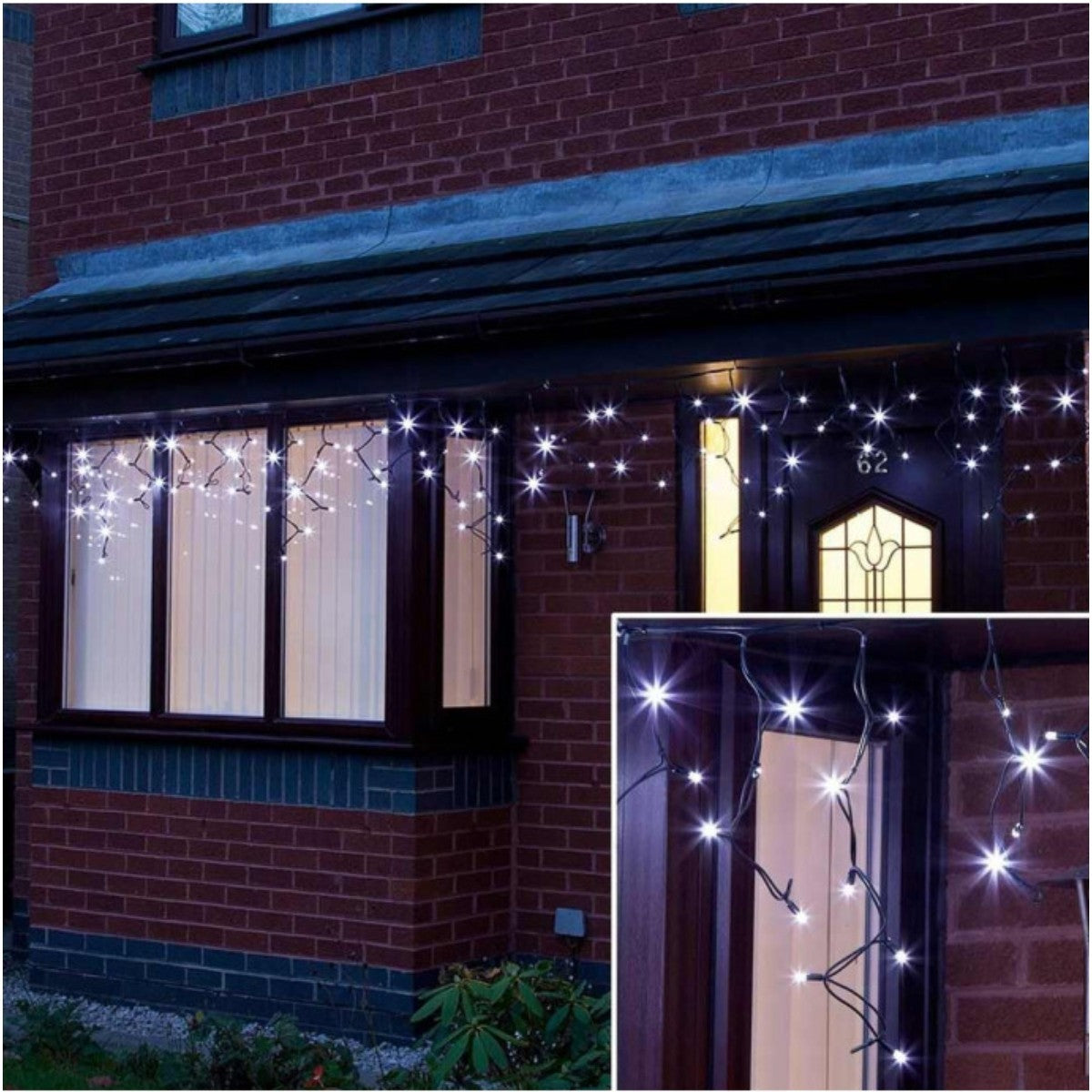 Sectiune Instalatie de Craciun, Vivimall®, Tip Turturi, 5 m, 120 LED-uri, cu Flash, Fir Negru, Lumina Alb Rece, IP65, Interconectabila - vivimall.ro