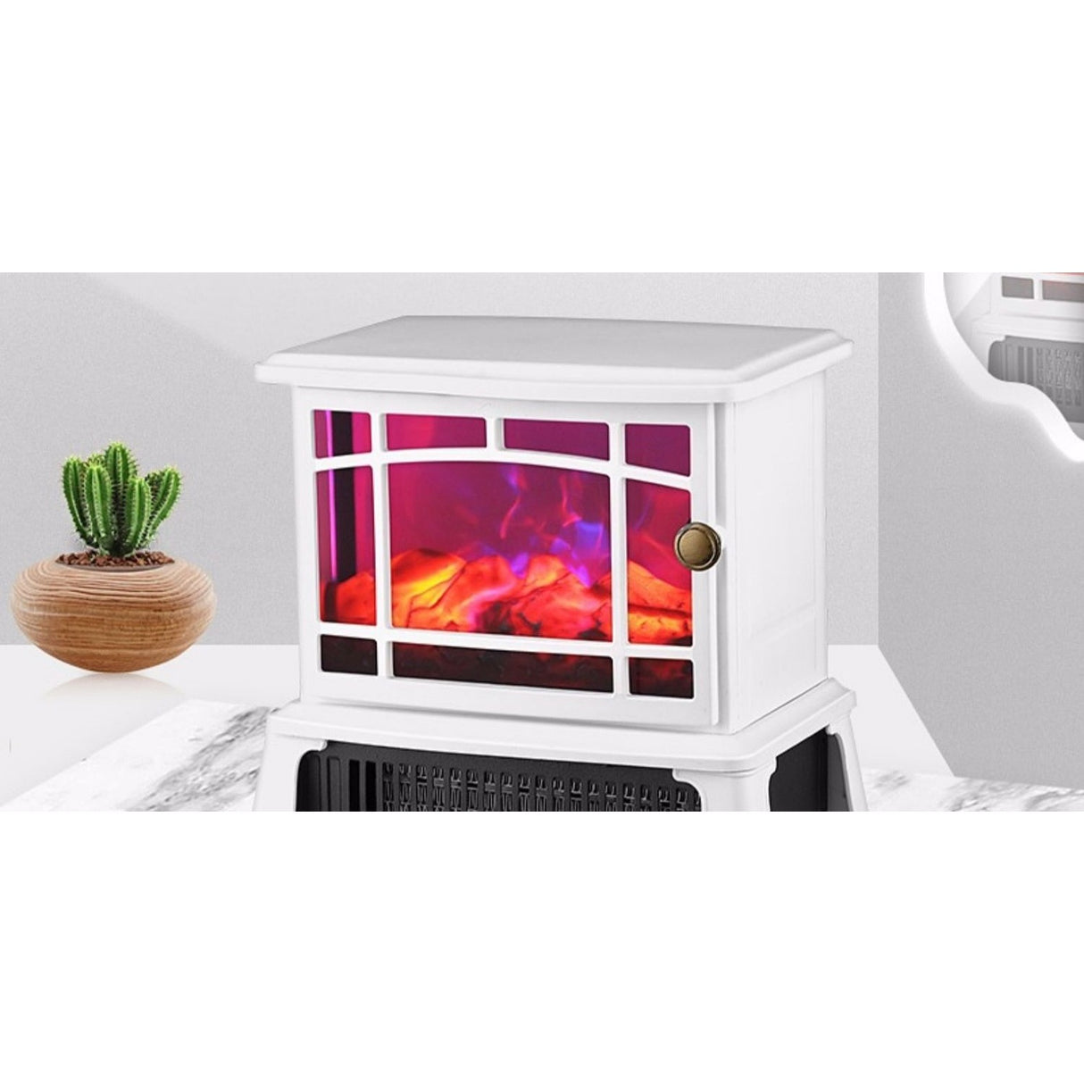 Semineu electric Vivimall, 1500W, cu efect de flacara, 25 x 16 x 25 cm, Alb - vivimall.ro