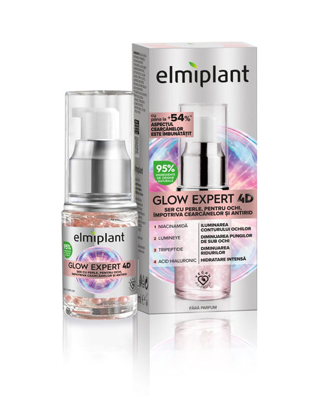 Ser Cu Perle Pentru Ochi, Elmiplant, Glow Expert 4D Impotriva Petelor Pigmentare si Antirid, cu Niacinamida si Bakuchiol, 15 ml - vivimall.ro
