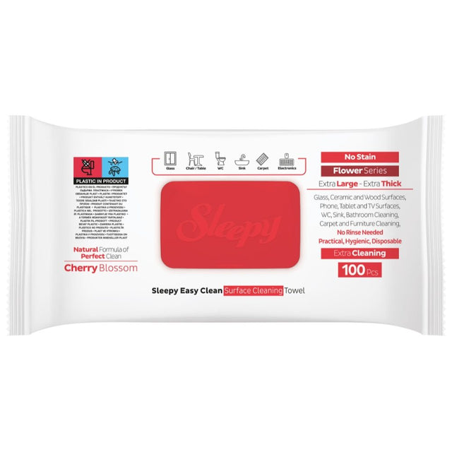 Șervețele umede Sleepy Easy Clean Multisuprafețe 100 bucăți, parfum Cherry Blossom, pachet cu capac resigilabil
