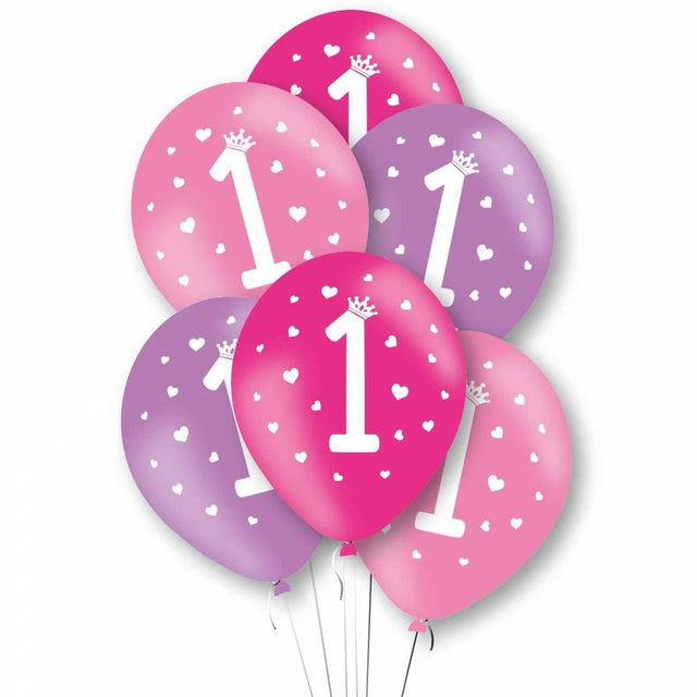Baloane de Decor, Vivimall, Set 10 Baloane de Decor pentru Aniversare 1 An, Model pentru Fetite, din Latex 25 cm, Roz/Mov - vivimall.ro
