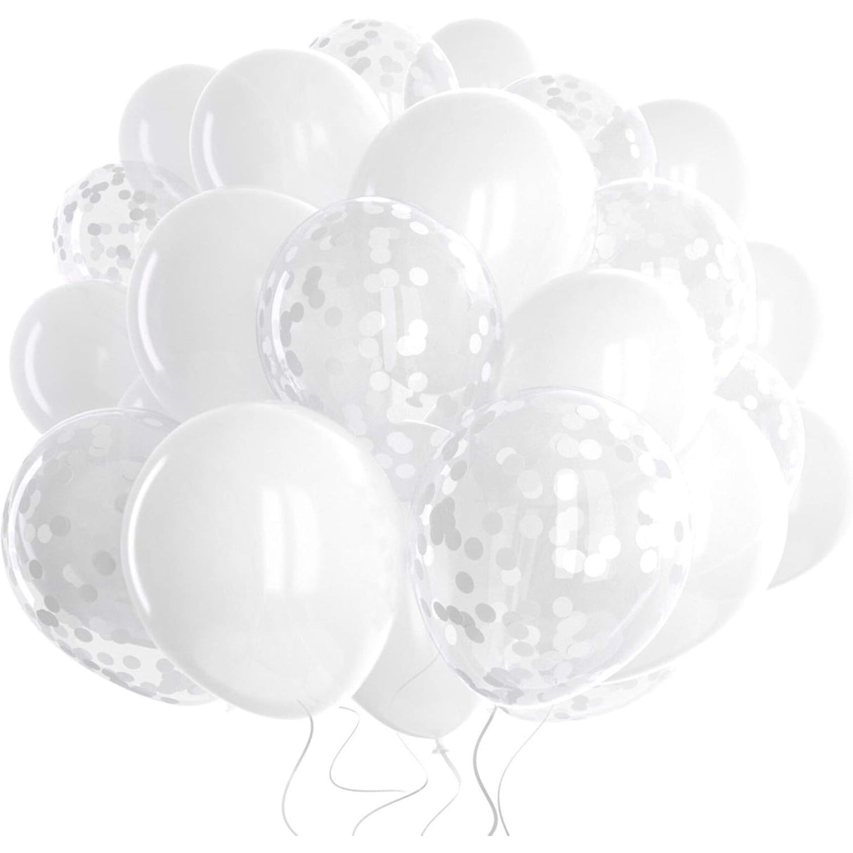 Set 10 Baloane din Latex, Vivimall, Model Party, 30 cm, 5x Alb, 5x Transparent Confetti, 2.8 g - vivimall.ro