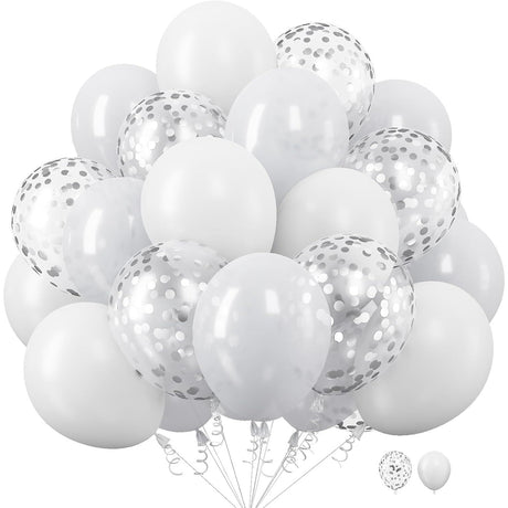 Set 10 Baloane din Latex, Vivimall, Model Party, 30 cm, 5x Alb, 5x Transparent Confetti, 2.8 g - vivimall.ro