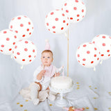 Set 10 Baloane din Latex, Vivimall, Model Party cu Buline, 30 cm, Alb si Rosu, 2.8 g - vivimall.ro